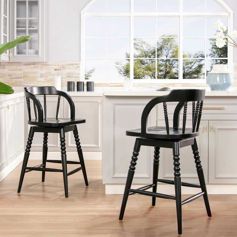 Breda - Turned Bubble Spindle Low Back Counter Stool - Black by HouseOfZazla