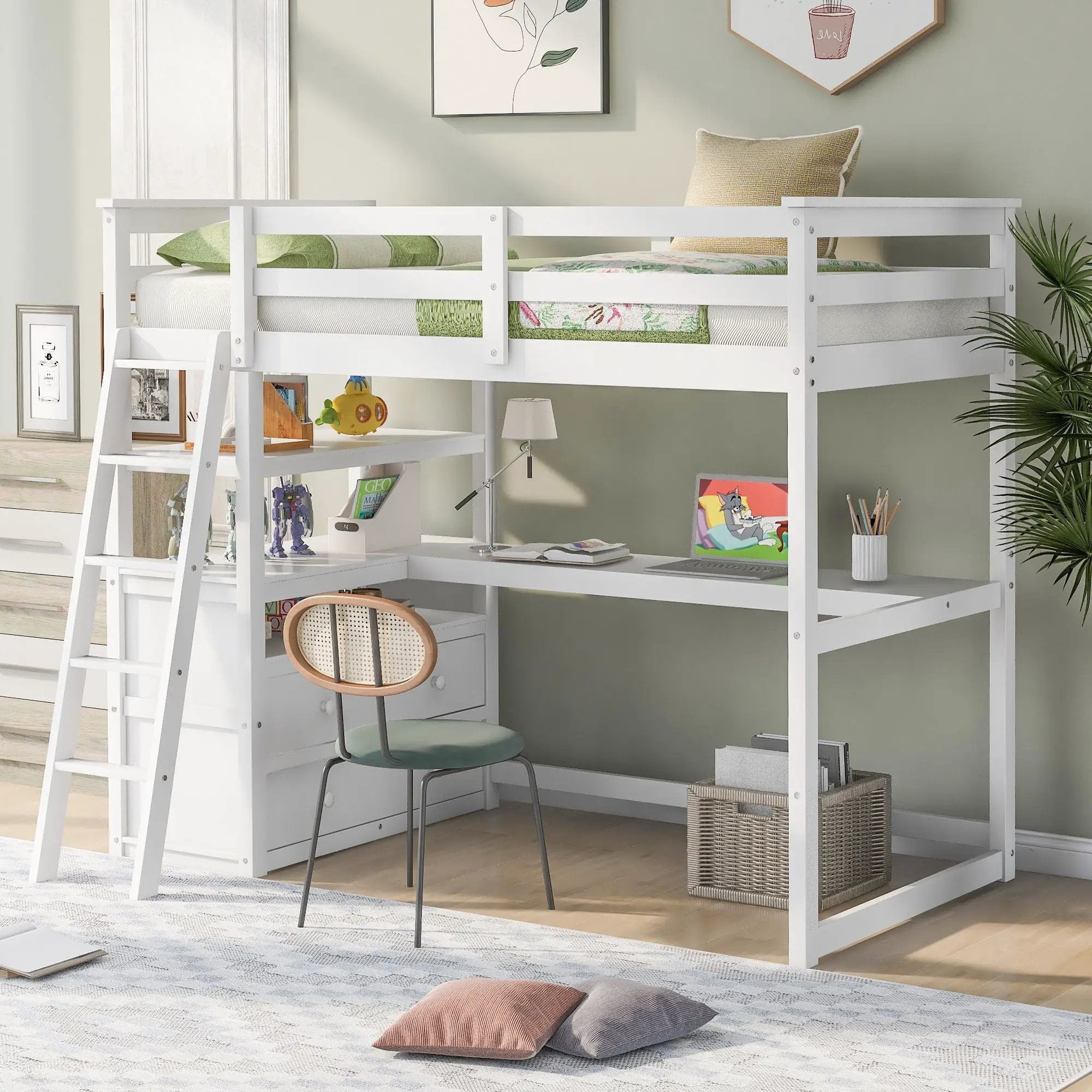 Modern Loft Bed With Built In Desk, Shelves, And 2 Drawers by HouseOfZazla