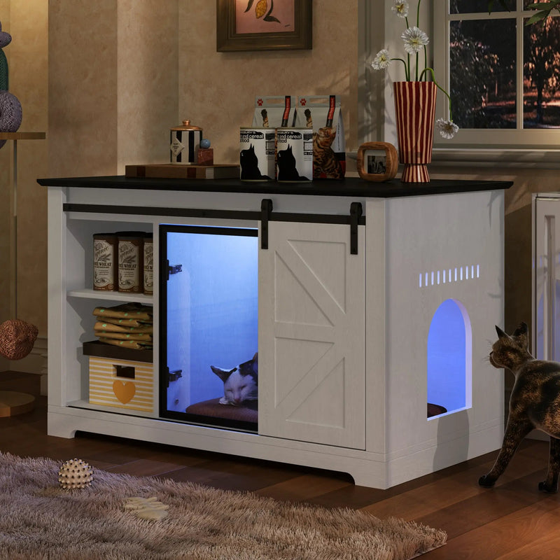 46" Farmhouse Cat Litter Box Enclosure with Sliding Barn Door by HouseOfZazla