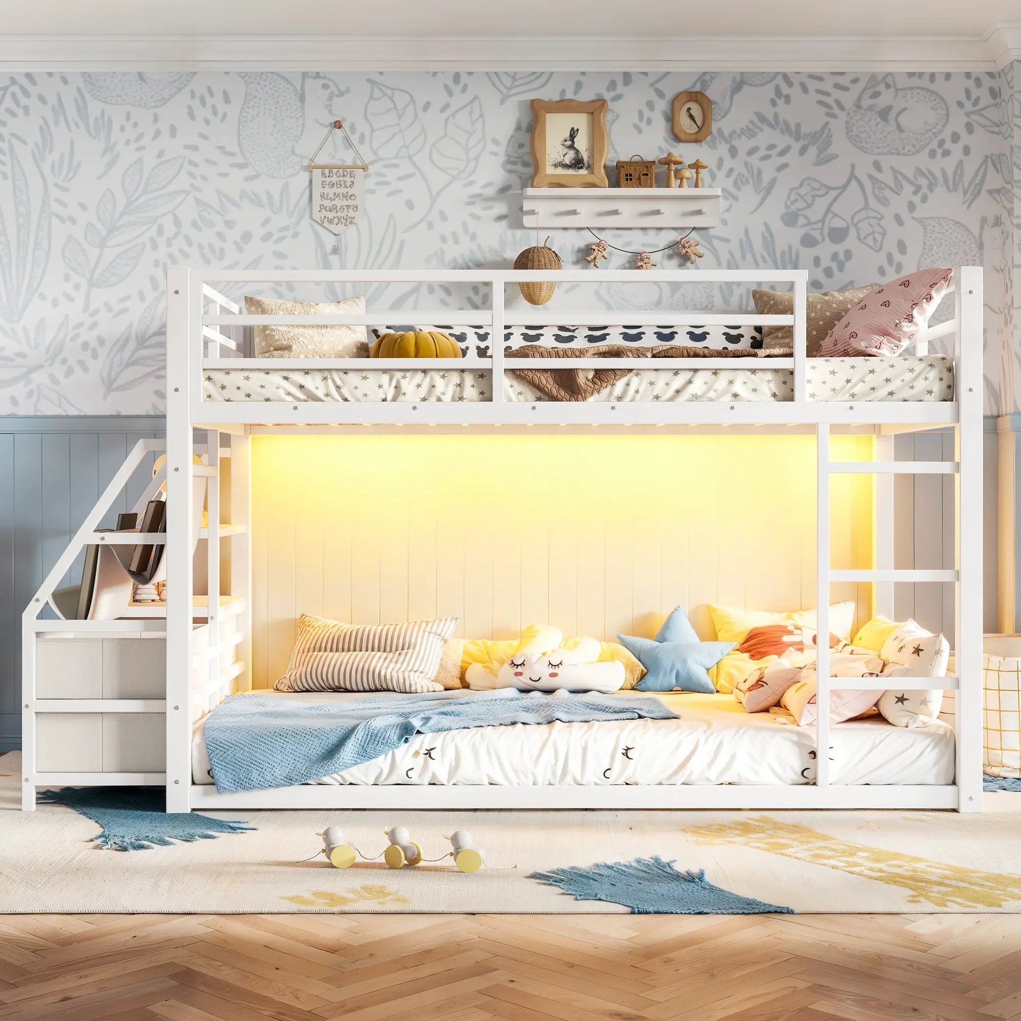 Twin Over Twin Bunk Bed with Storage Shelves and Drawers by HouseOfZazla