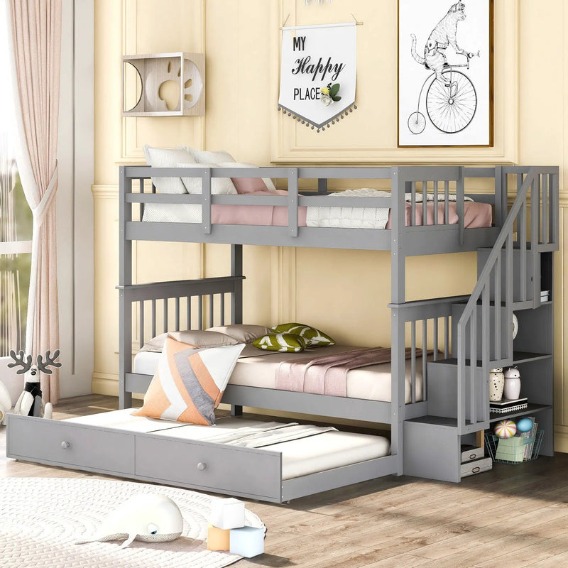 Stairway Bunk Bed With Storage And Guard Rail For Bedroom by Unique Piece Furniture