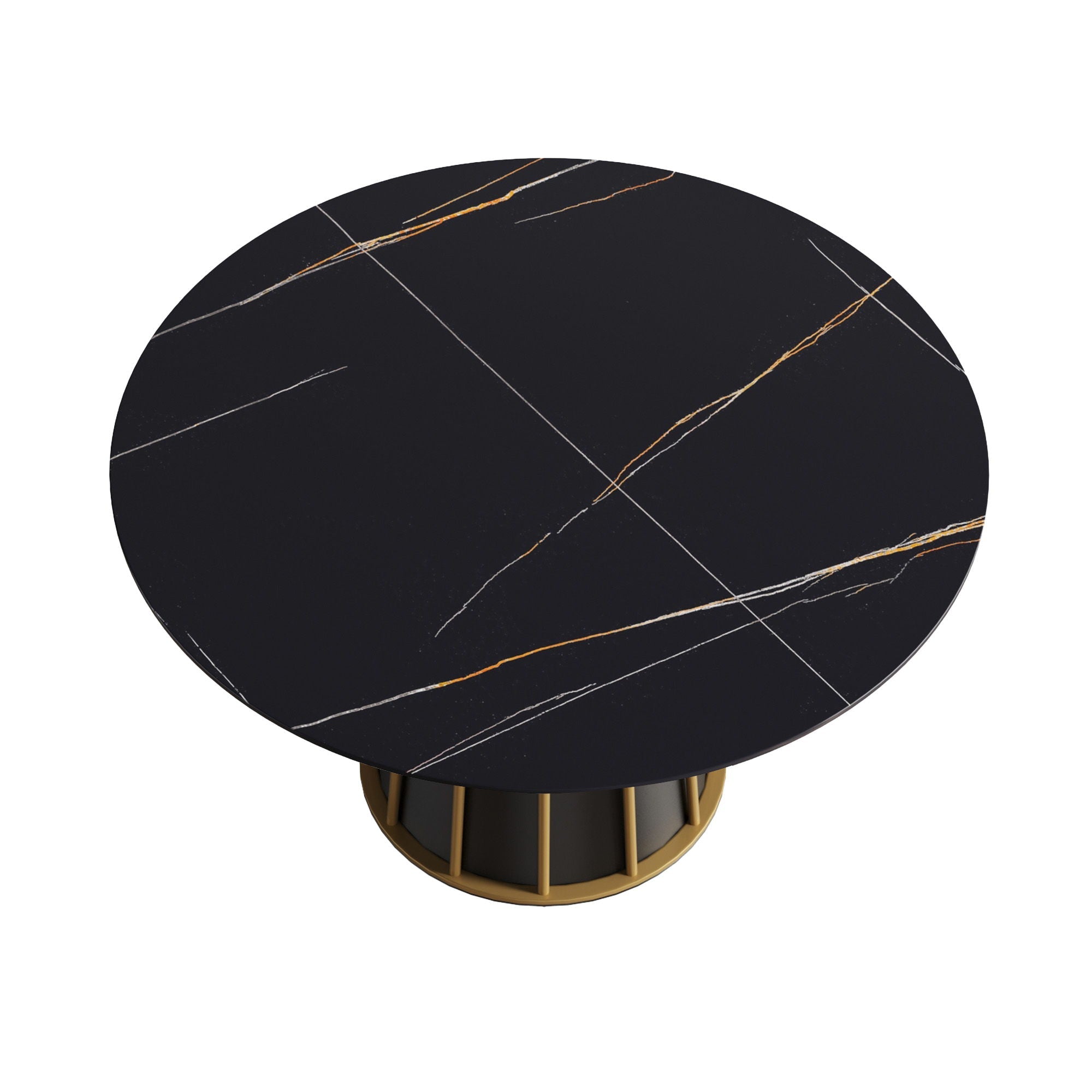 Modern Artificial Stone Round Metal Iron Base Dining Table, Can Accommodate 6 People (Not Including Chairs.) - Black by HouseOfZazla