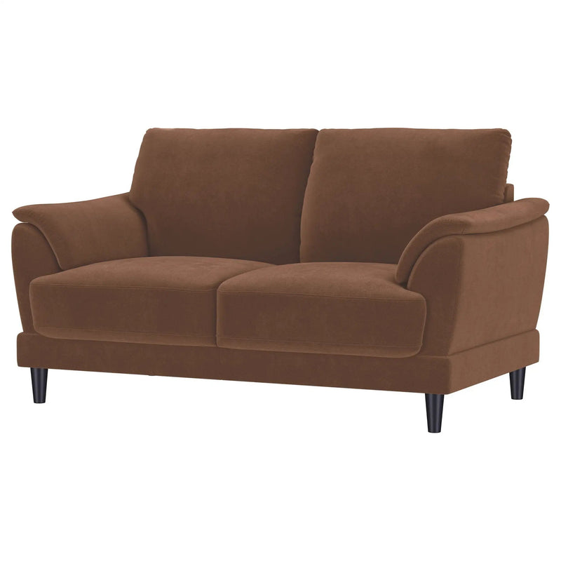 Dania - Upholstered Crescent Loveseat With Curved Tufted Arms - Rust by HouseOfZazla
