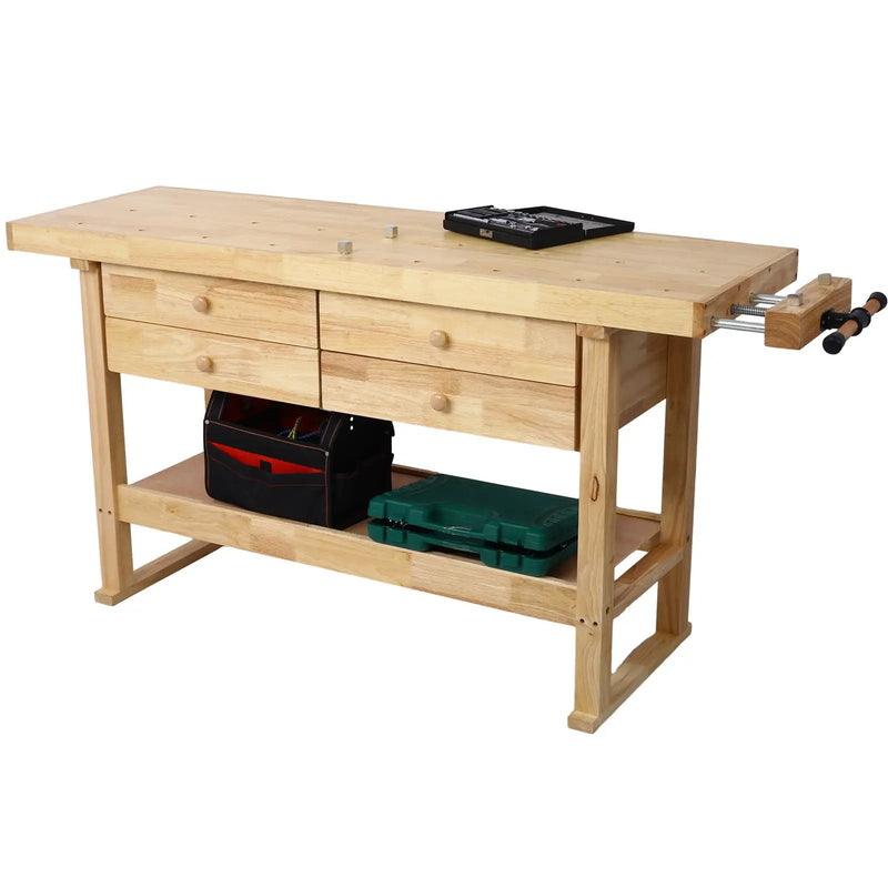 Workbench With 4 Drawers Wooden Workbench For Garage Workshop And Home - Natural by HouseOfZazla