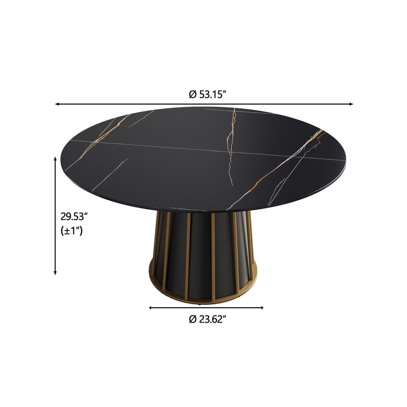 Modern Artificial Stone Round Metal Iron Base Dining Table, Can Accommodate 6 People (Not Including Chairs.) - Black by HouseOfZazla