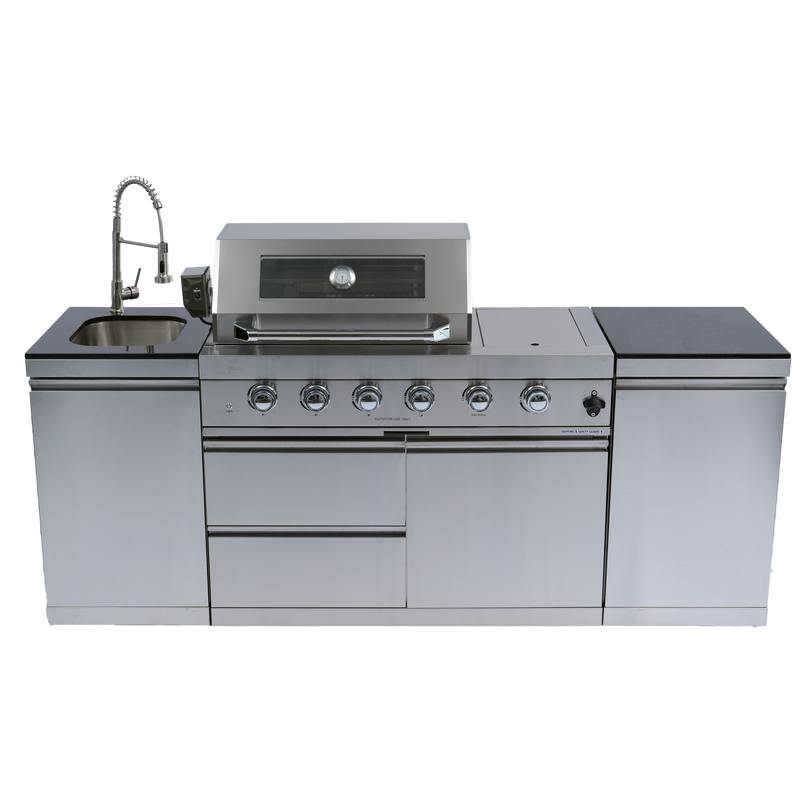 85" 4-Burner 72,000 BTU Silver Outdoor Kitchen Island Grill + Side Burner + Storage Cabinets & Drawers by Chery Industrial