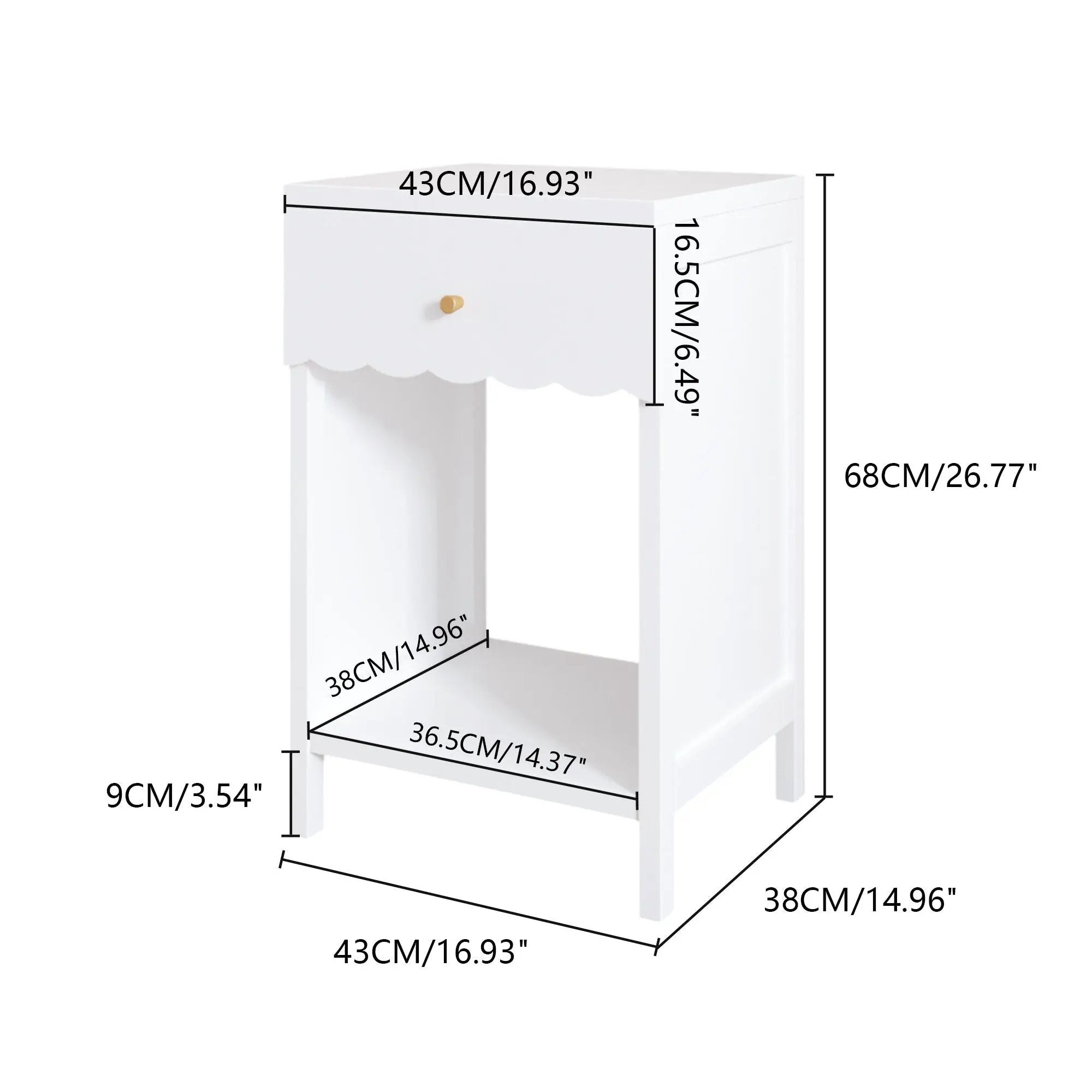 Nightstand With Drawer And Open Shelf, Scalloped Edge Bedside Table by Unique Piece Furniture