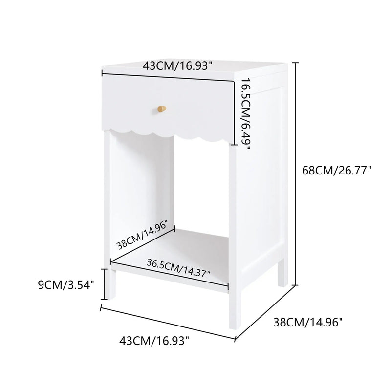 Nightstand With Drawer And Open Shelf, Scalloped Edge Bedside Table by Unique Piece Furniture