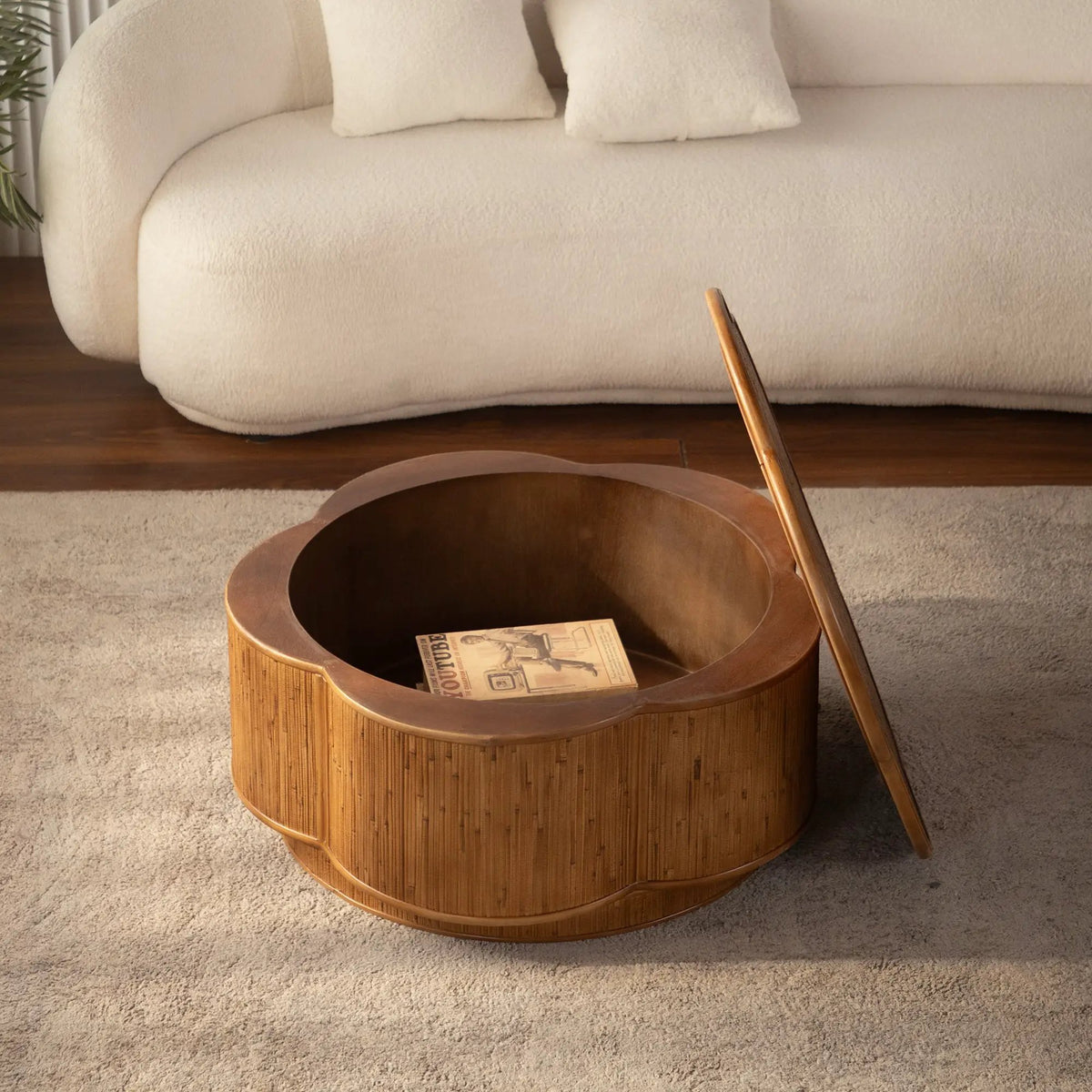 Flower-Shaped Rattan Coffee Table with Storage by HouseOfZazla