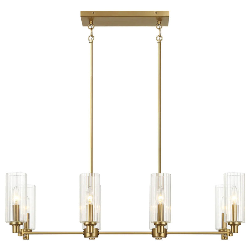 Willow - 8 Lights Island With Clear Ribbed Pendant Lamp Satin - Antique Brass / Clear / Gold by HouseOfZazla
