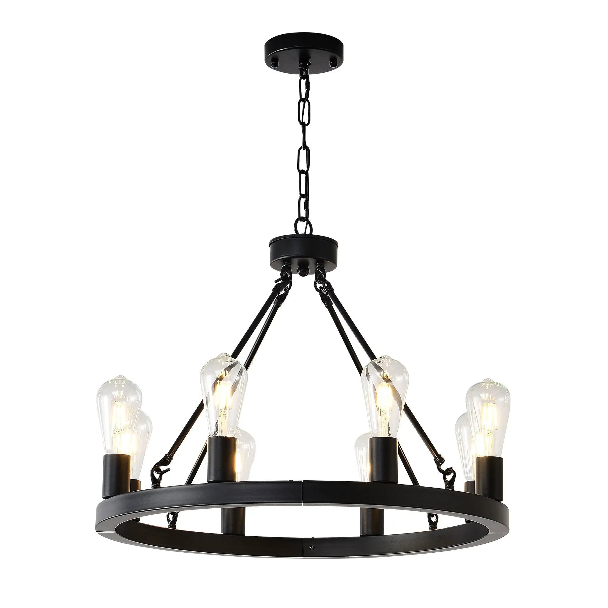 6 Light (No Bulbs) Wagon Wheel Chandelier Farmhouse Modern Small Round Chandelier For Living Room Kitchen Island Foyer Hallway Entryway Bedroom Dining Room Light Fixture Ceiling Hanging - Matte Black by Unique Piece Furniture