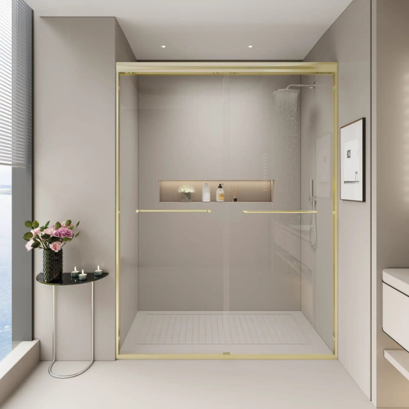 Double Sliding Shower Door, Semi-Frameless Bypass Bathroom Sliding Door With 1/4" (6 Mm) Tempered Glass For Walk-In Shower by HouseOfZazla