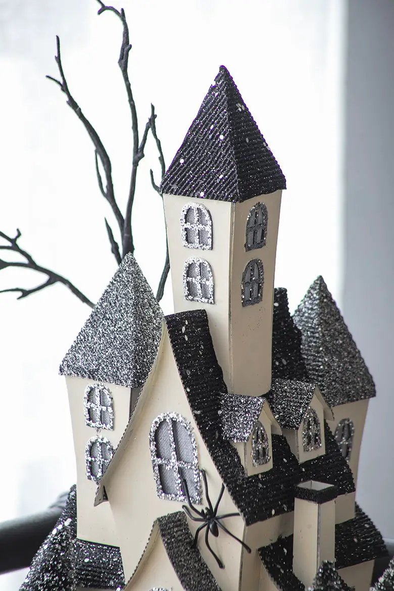 Cardboard Lighted Haunted House, Tabletop Holiday Halloween Decor, Battery Powered - Beige / Black by Unique Piece Furniture
