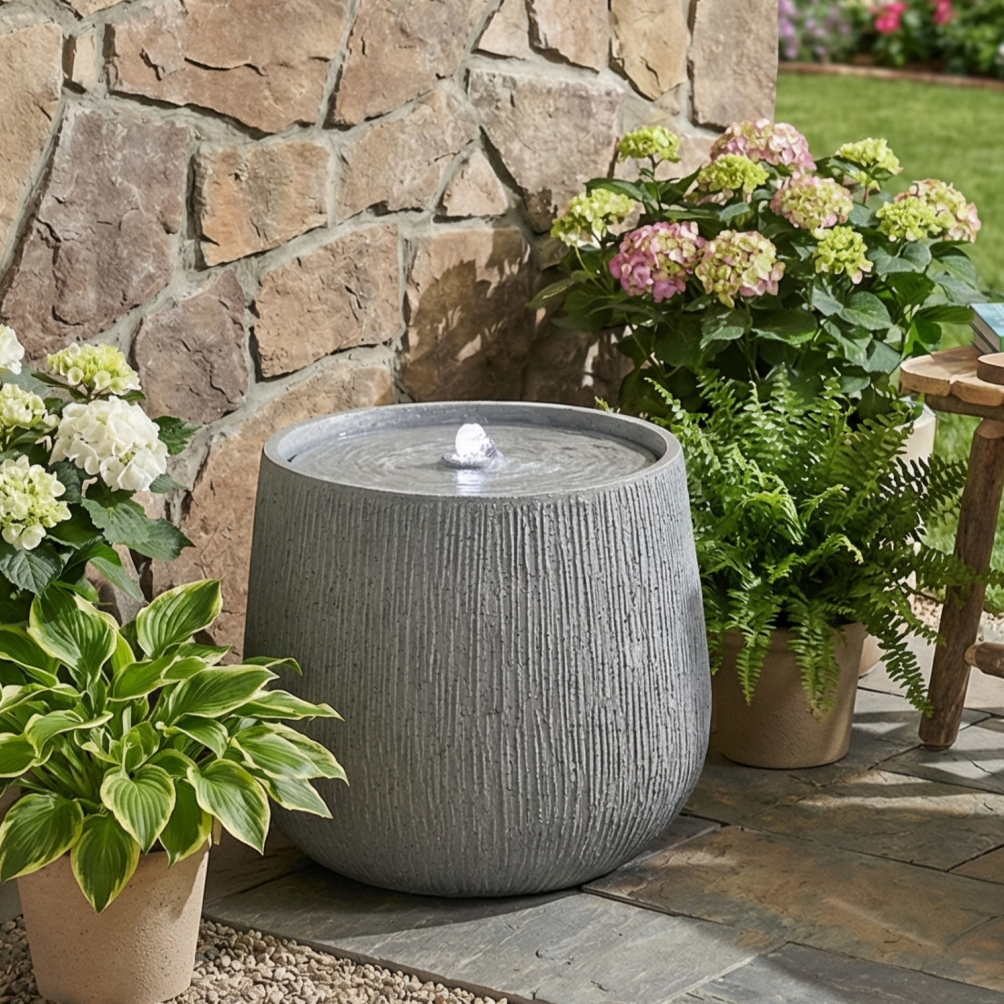 12.99" Gray Polyresin Outdoor Water Fountain with LED Light by HouseOfZazla