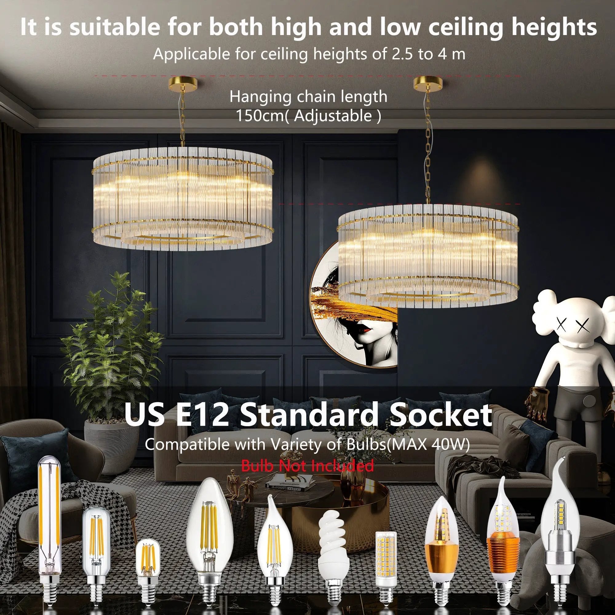 37" Modern Gold Round 8-Light Crystal Chandelier by HouseOfZazla