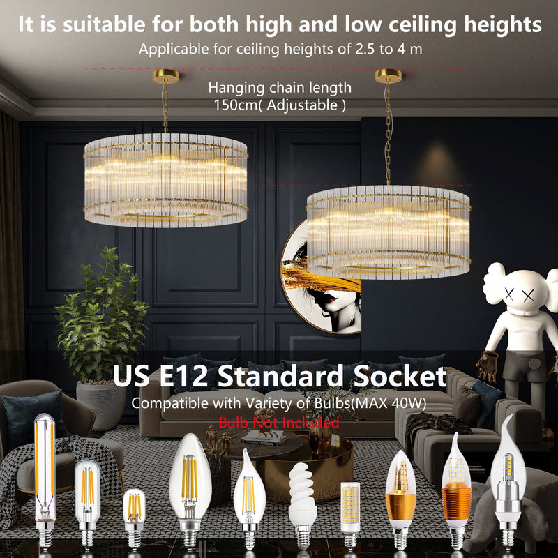 37" Modern Gold Round 8-Light Crystal Chandelier by HouseOfZazla