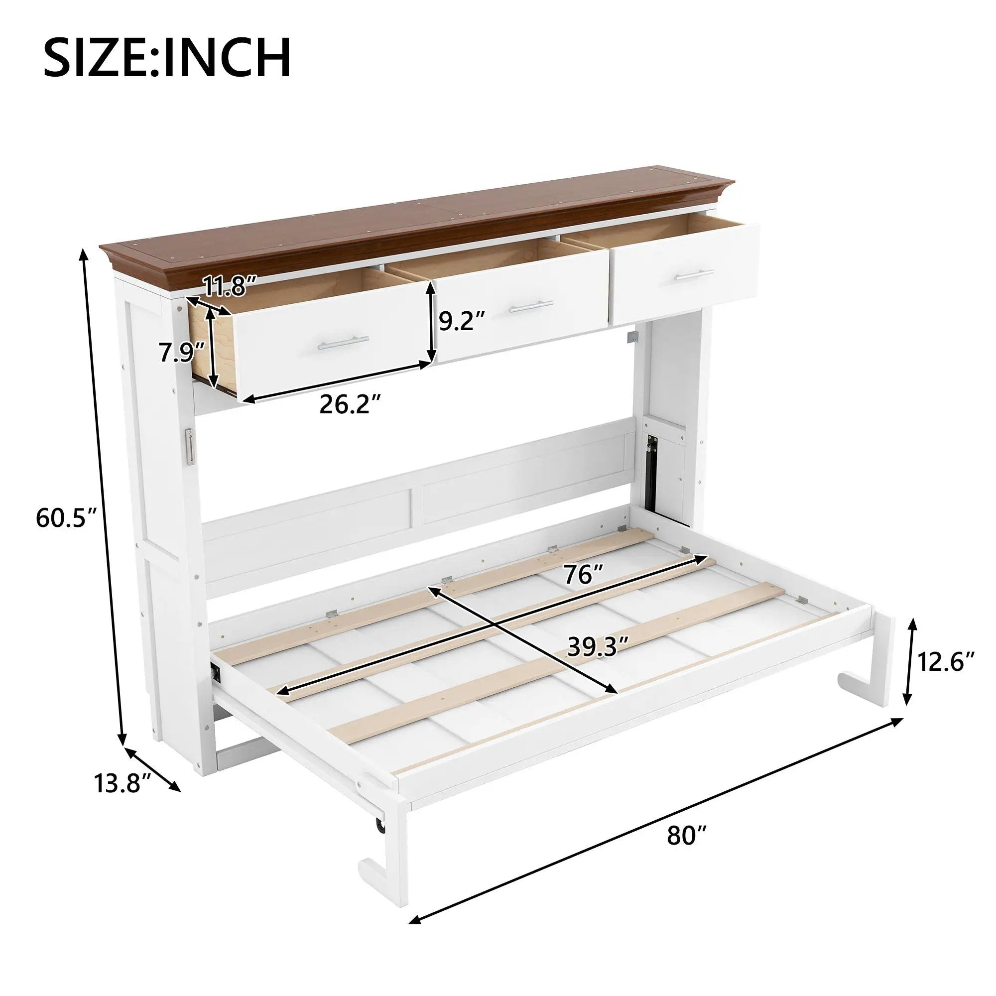 Twin Size Murphy Bed With 3 Drawers - White by Unique Piece Furniture