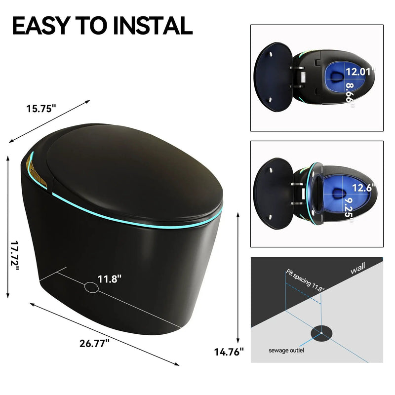 Unique Smart Toile With Built In Bidet, Auto Open / Close Seat, Foot Sensor, LED Display, Night Light, Warm Water & Dryer Ceramic by HouseOfZazla