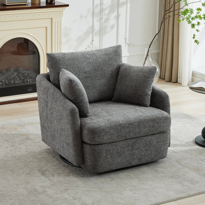 40.55"W Swivel Accent Chair With 2 Throw Pillows by HouseOfZazla