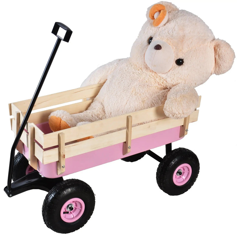 Outdoor All Terrain Garden Wagon with Wooden Railings and Pneumatic Tires by HouseOfZazla