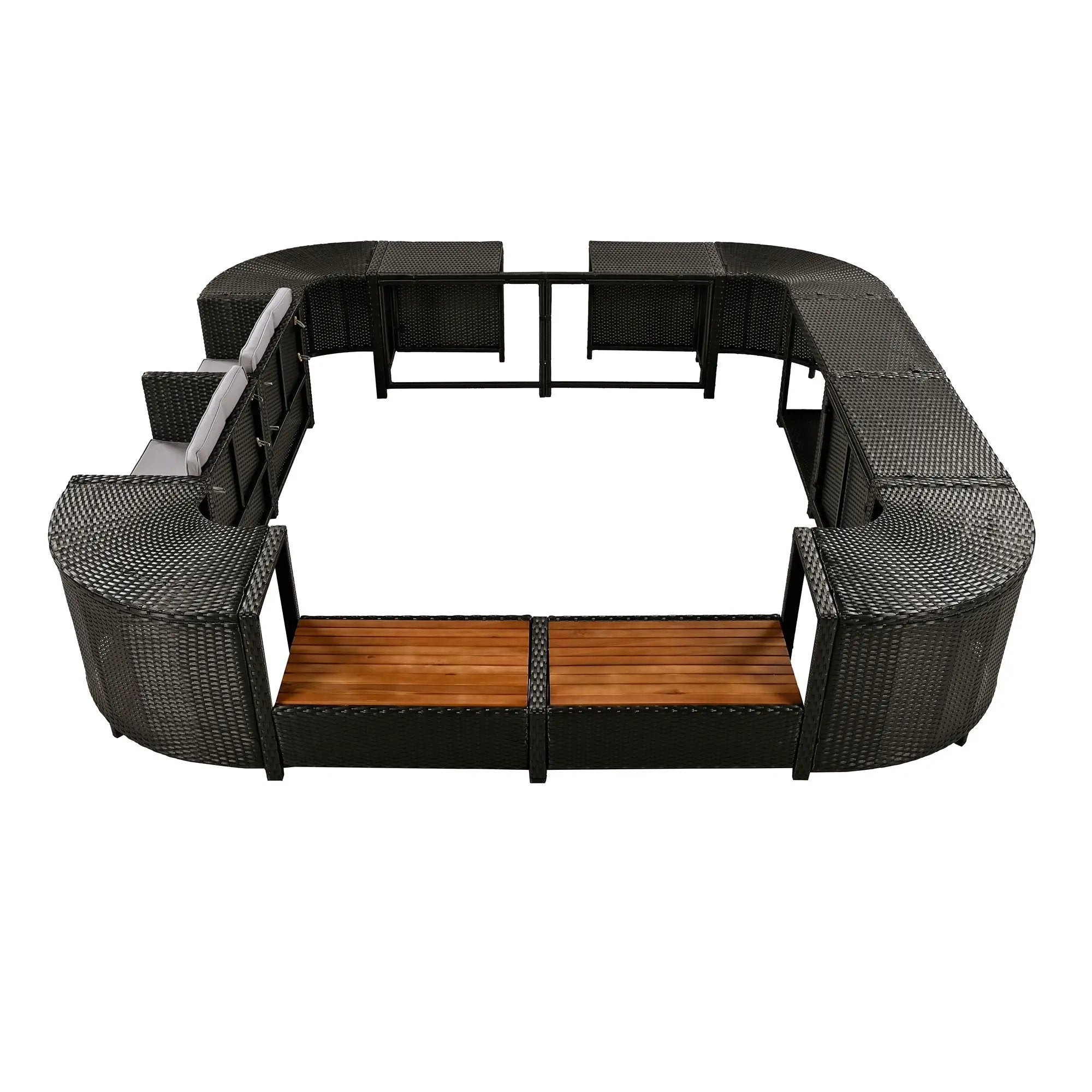 Spa Surround Spa Frame Quadrilateral Outdoor Rattan Sectional Sofa Set With Mini Sofa, Wooden Seats And Storage Spaces by HouseOfZazla