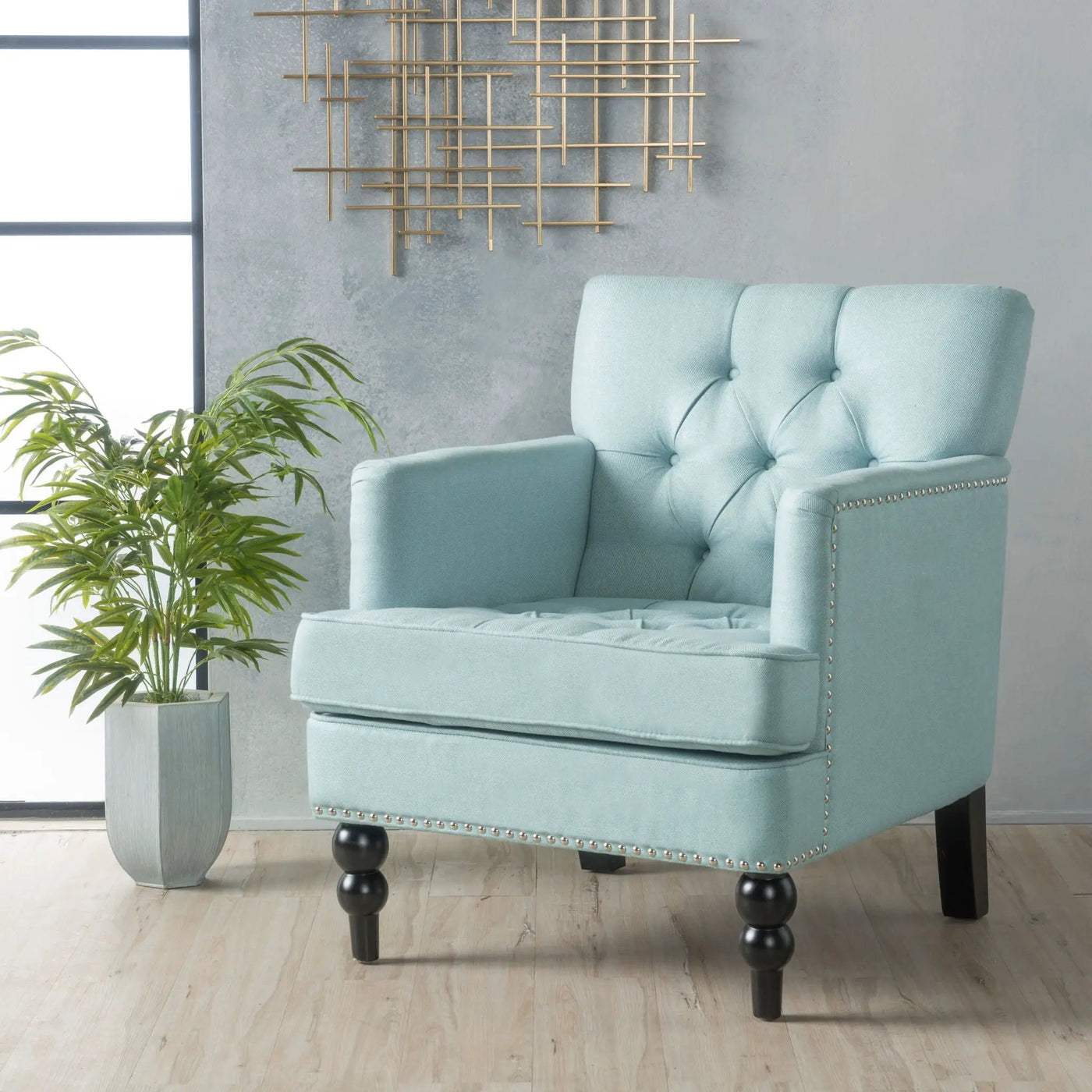 Harrison Tufted Club Chair with Button Tufted Back and Birch Wood Legs by HouseOfZazla