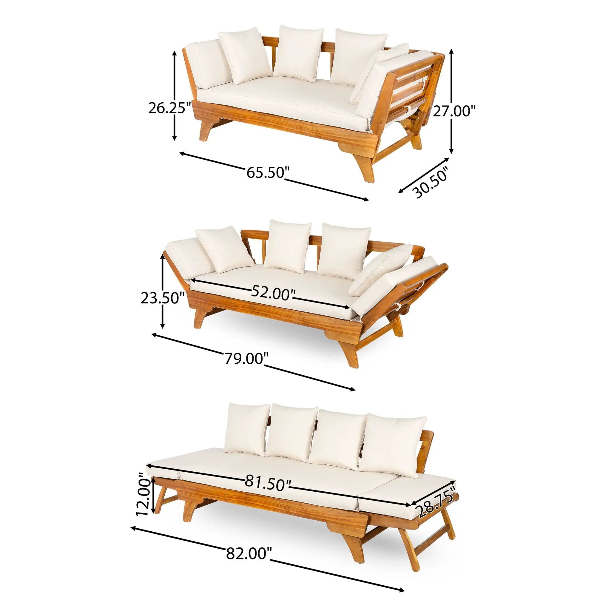 Outdoor Patio Daybed Sofa, 3 Seat Sofa With Foldable Arm 4 Back Pillows by HouseOfZazla