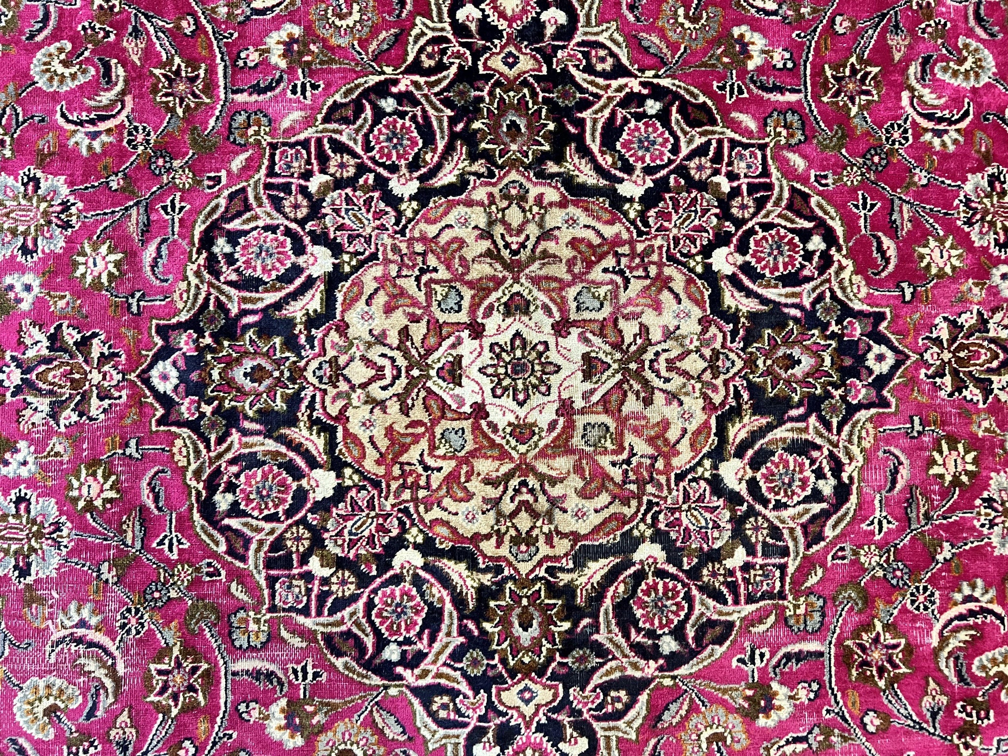Persian Rug 10x13, Wool Hand Knotted Antique Kashmar Carpet, Raspberry Red & Navy Blue, Floral Medallion, Traditional Oriental Rug 10 x 13 by Jewel Rugs