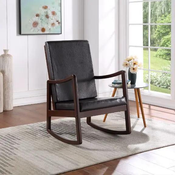 Raina - Rocking Chair - Dark Brown Synthetic Leather & Espresso by Unique Piece Furniture