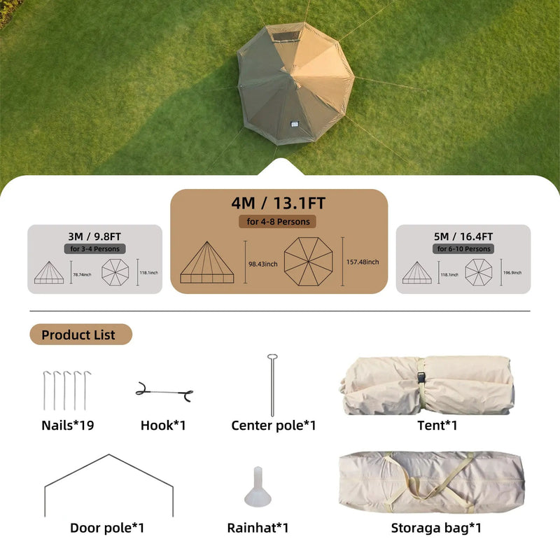 4 Season Bell Tent 13.1FT, Beige Waterproof Glamping Yurt Tent by HouseOfZazla