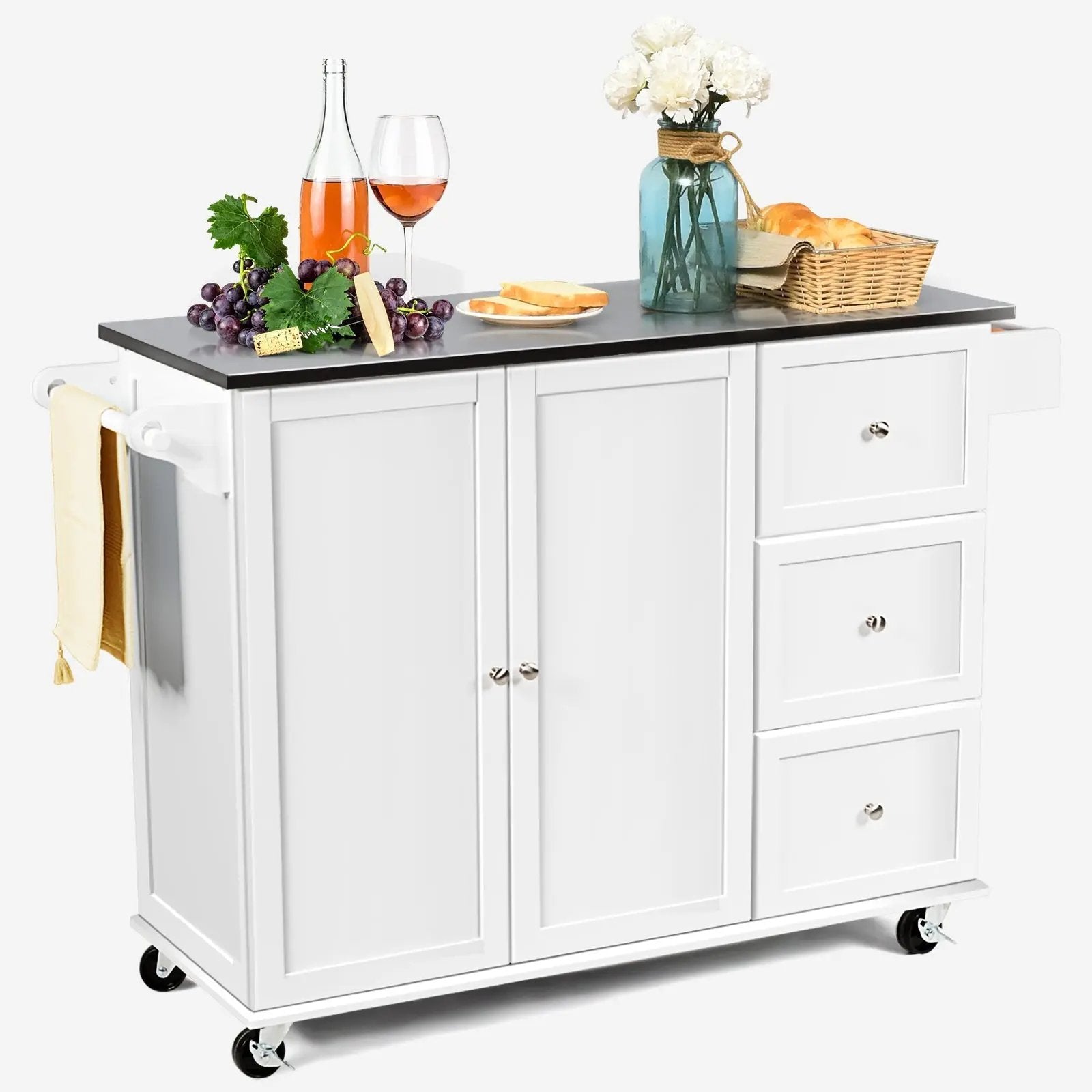 Kitchen Island 2-Door Storage Cabinet with Drawers and Stainless Steel Top by DirectDeals
