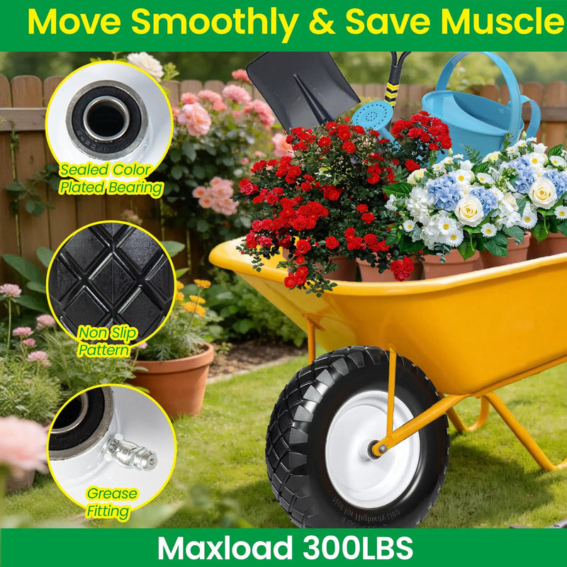 4.80/4.00-8 Flat-Free Solid Wheelbarrow Tire and Wheel, 16" by HouseOfZazla