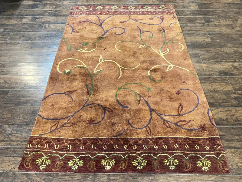 Pottery Barn Rug 5x8, Vintage Hand Tufted Carpet, Wool and Silk, Rust & Maroon by Jewel Rugs