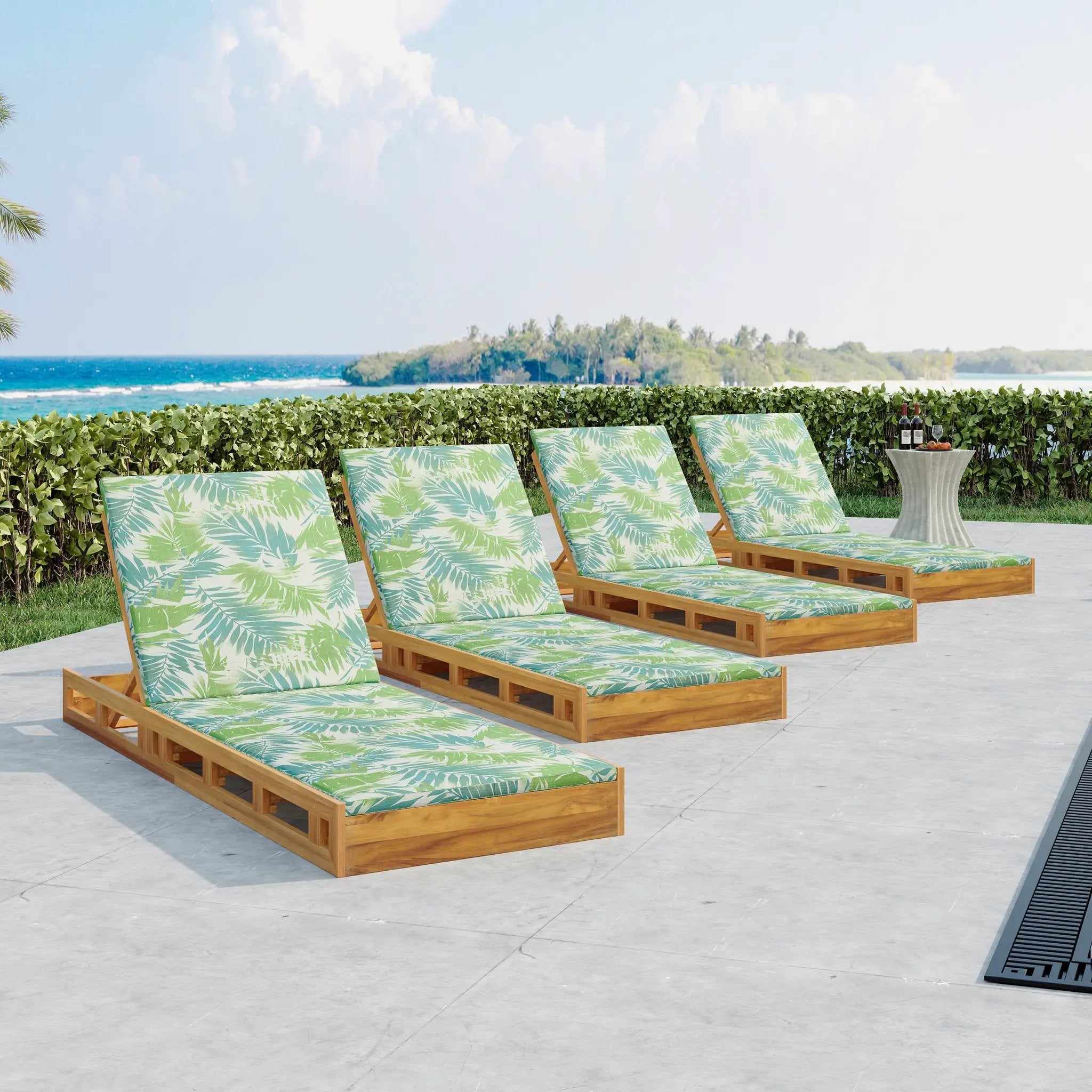 Lounge Chaise Set, Acacia Wood with Water-Resistant Lounge Cushions by HouseOfZazla
