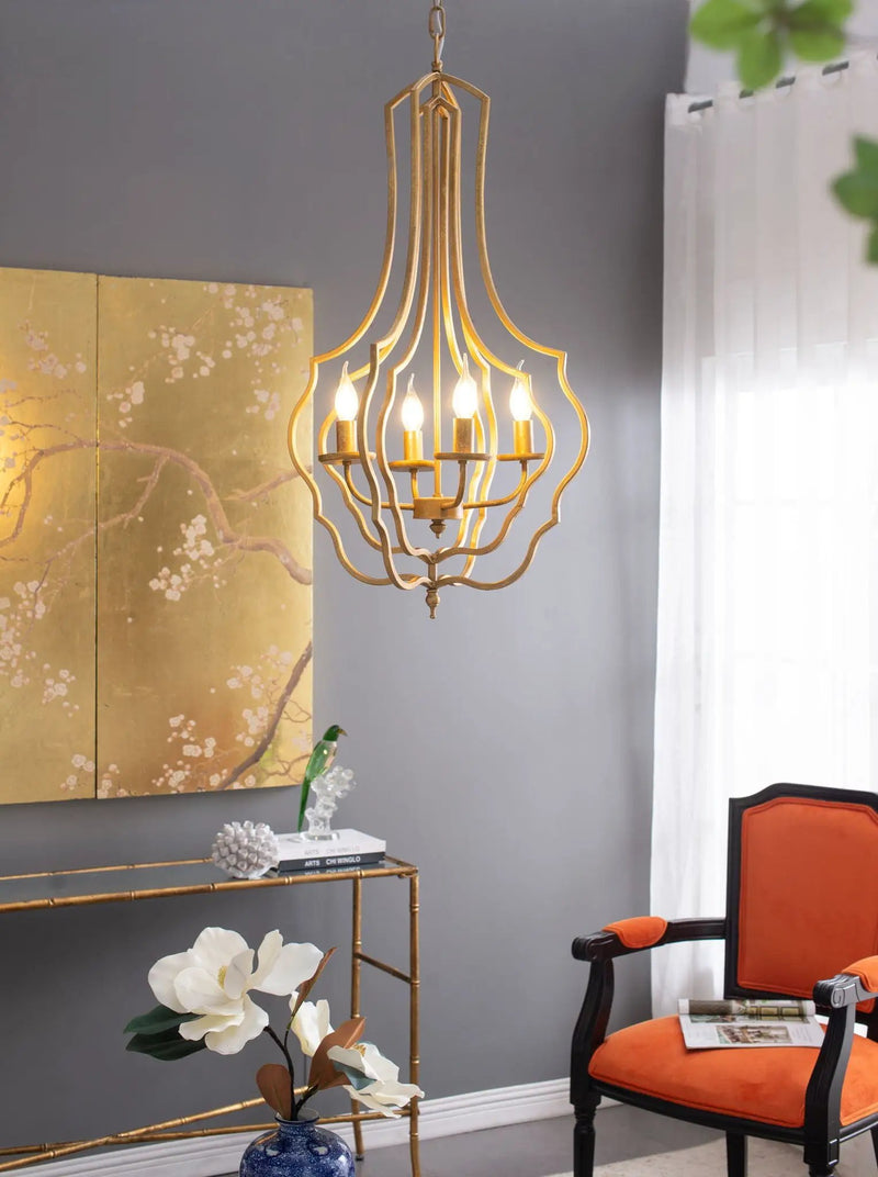 4 Light Chandelier, Hanging Light Fixture With Adjustable Chain For Kitchen, Bulb Not Included - Gold by Unique Piece Furniture