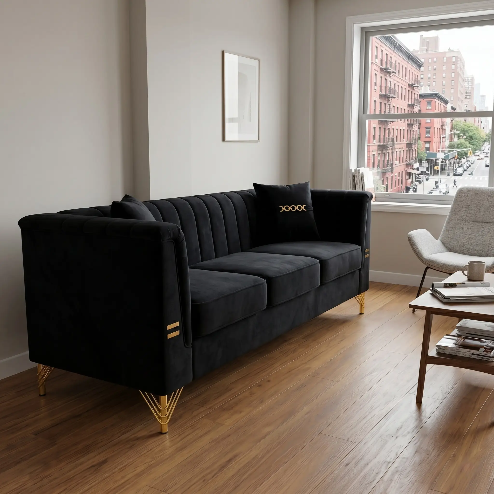 Mosharong-55 Velvet 3-Seater Sofa by HouseOfZazla