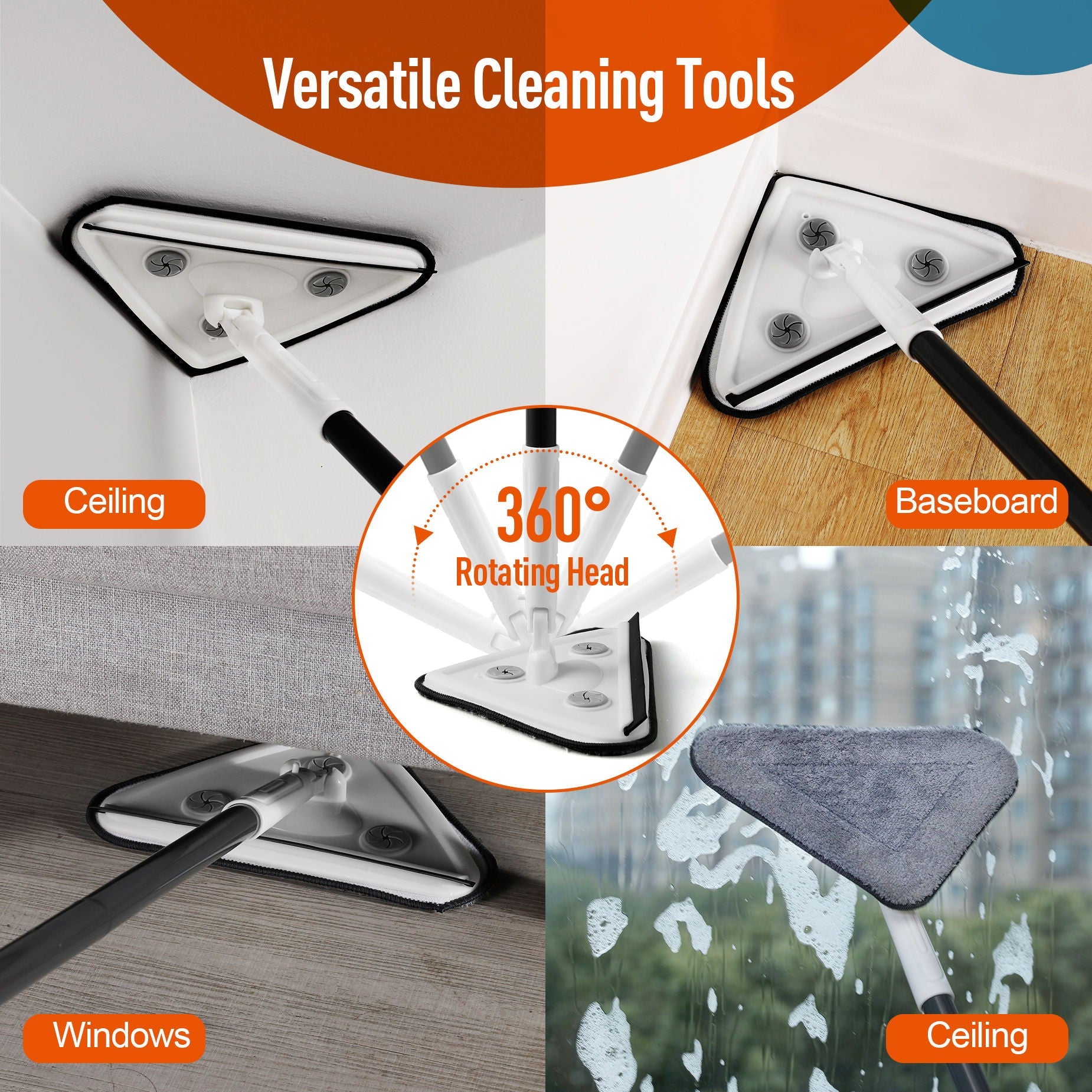 Effortless Wall Cleaning Mop With Disposable Pads, Versatile Triangle Design - White by HouseOfZazla