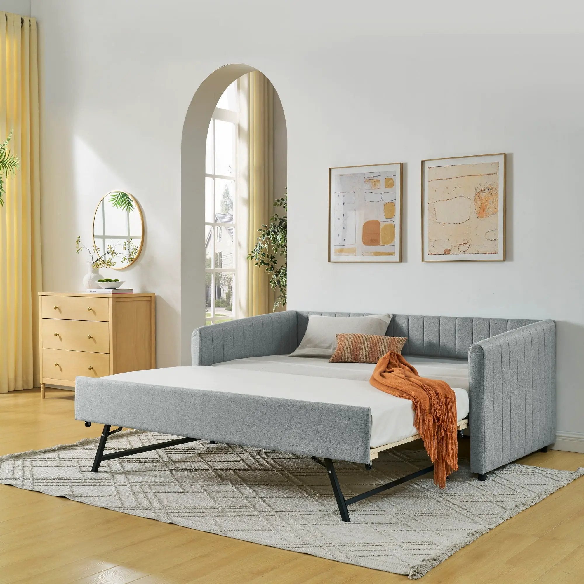 Upholstered Daybed With Trundle With Vertical Stripes by Unique Piece Furniture