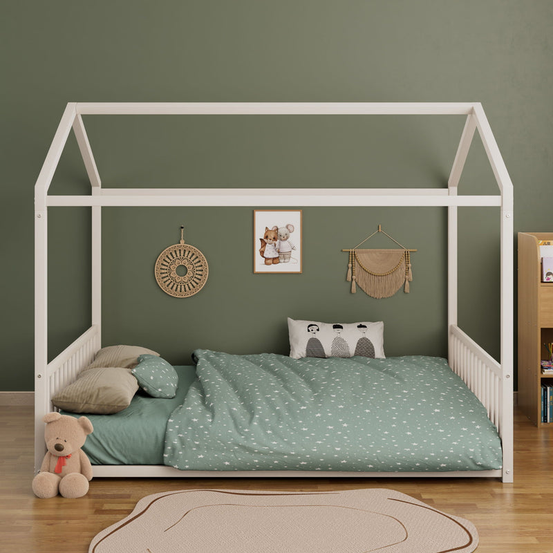 Montessori Style Floor House Shaped Bed With Safety Guardrails by HouseOfZazla