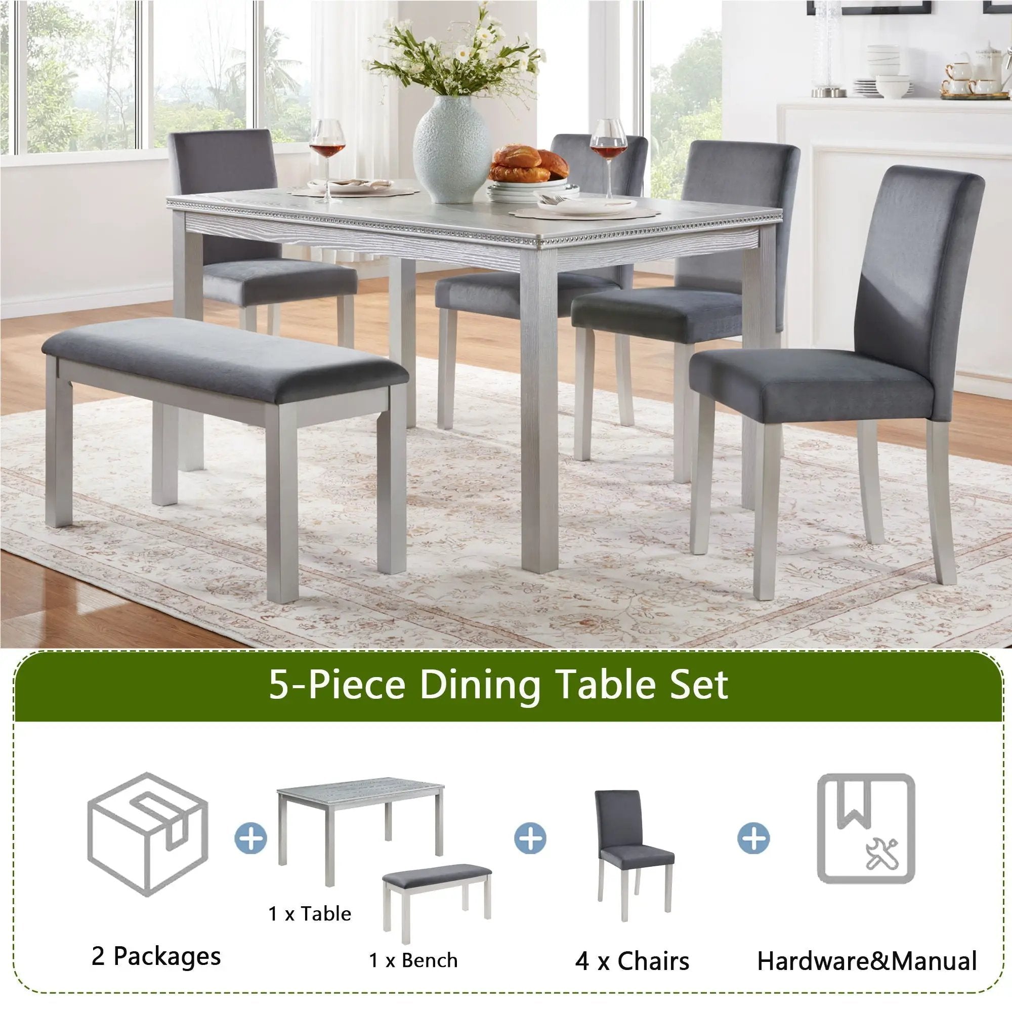 Dining Table Set, Table With A Rectangular Table And Upholstered Chairs by Unique Piece Furniture