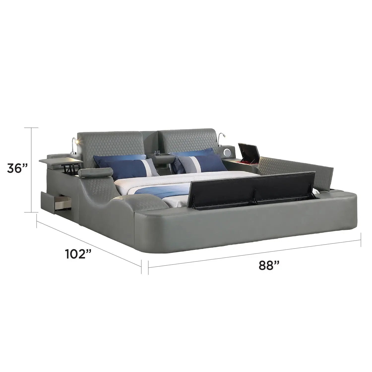 Zoya - Smart Multifunctional Bed, Built In Bluetooth Speakers, USB Charging by HouseOfZazla