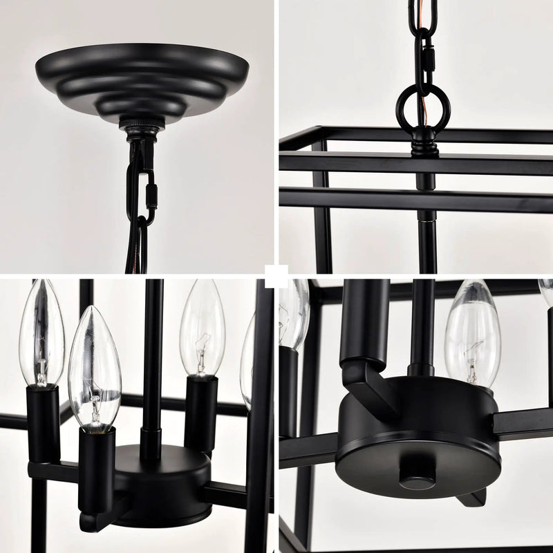 4 Light Metal Lantern Tiered Pendant Hanging Light Fixtures, Industrial Farmhouse Adjustable Height Chandeliers For Dining Room Hallway Foyer Entryway (E12 Bulbs Not Included) by HouseOfZazla