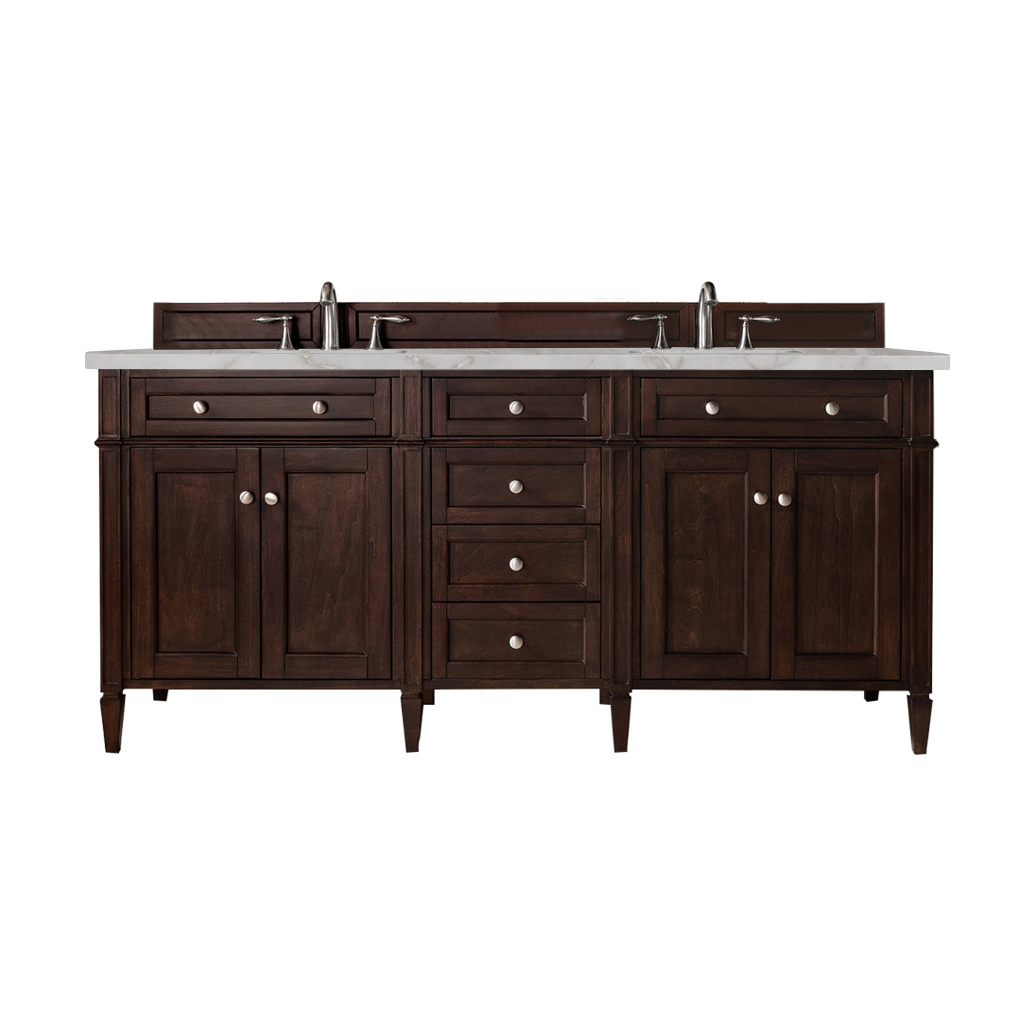 James Martin Brittany 72" Double Bathroom Vanity, Burnished Mahogany with Victorian Silver (FreePower) countertop