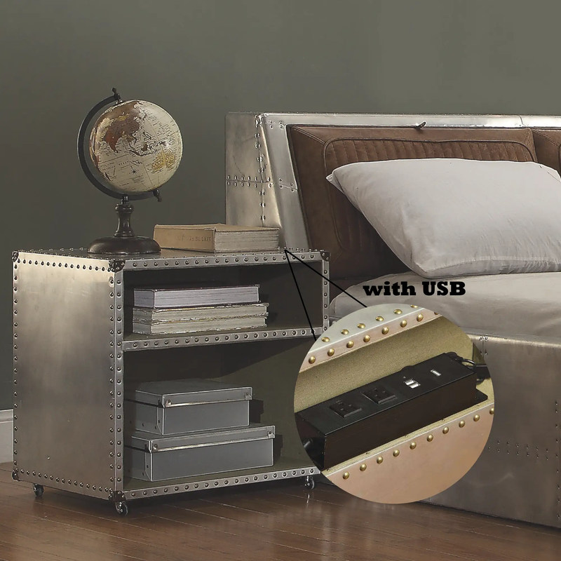 Brancaster Aluminum Nightstand with USB Power Dock by HouseOfZazla