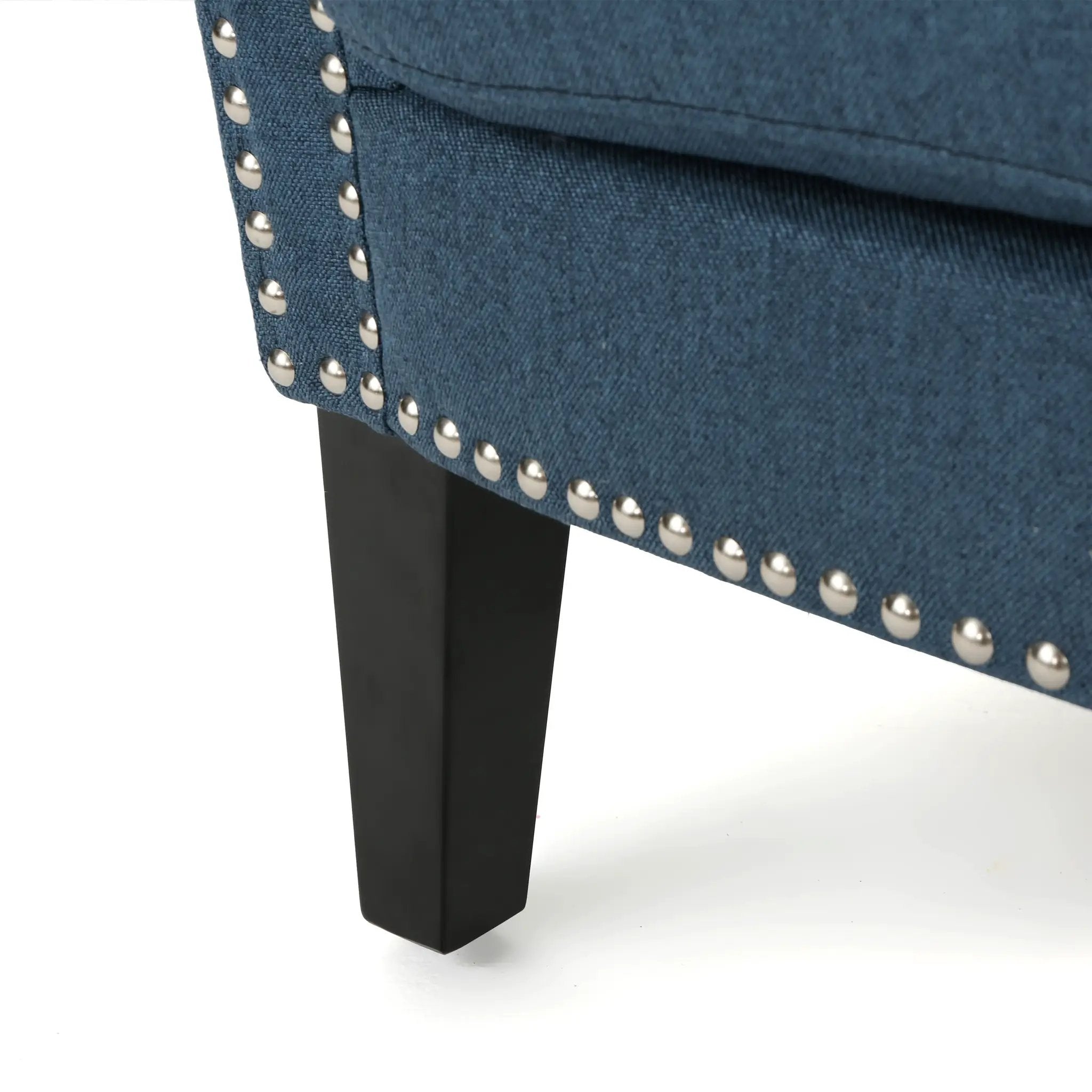 Elegant Navy Blue Fabric Club Chair with Nailhead Trim and Birch Wood Legs by HouseOfZazla