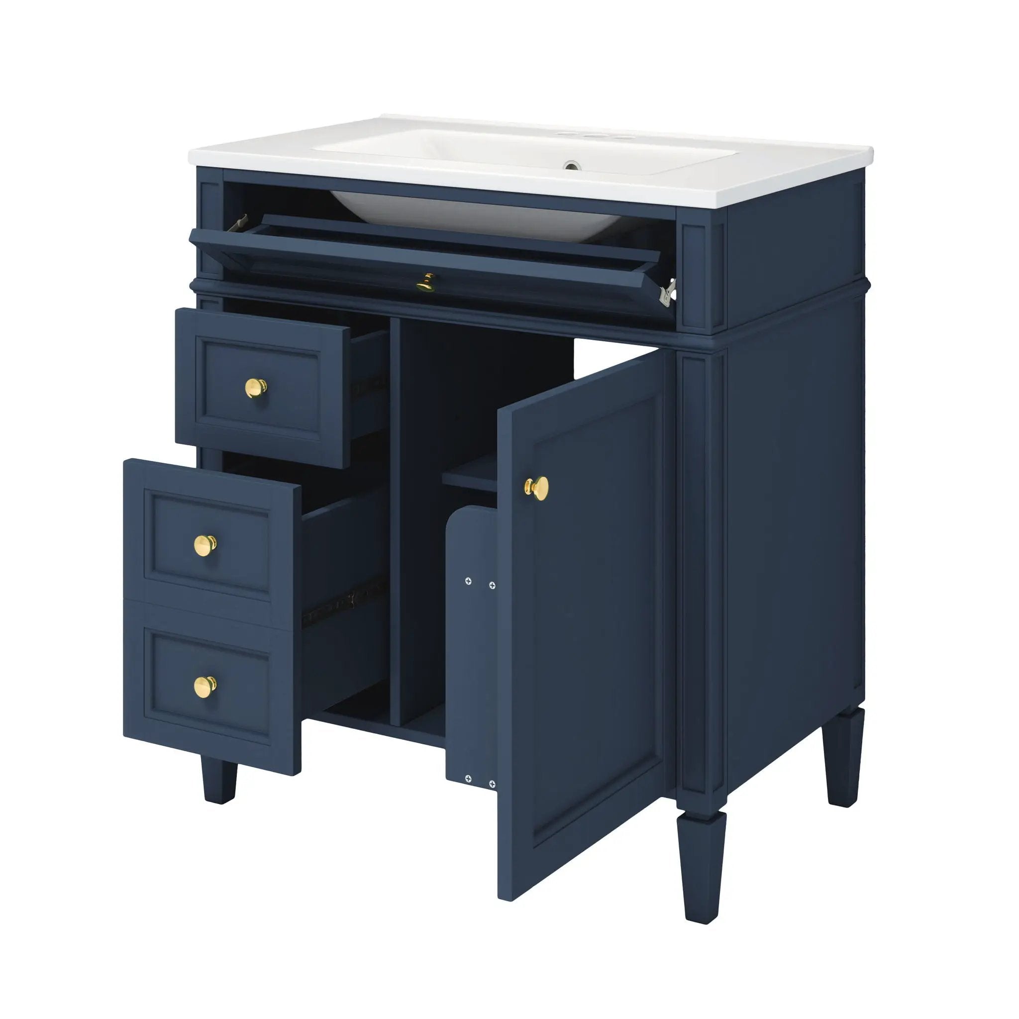 Bathroom Vanity With Medicine Cabinet, Royal Mirror Cabinet, Modern Bathroom Storage Cabinet With 2 Soft Closing Doors And 4 Drawers by HouseOfZazla