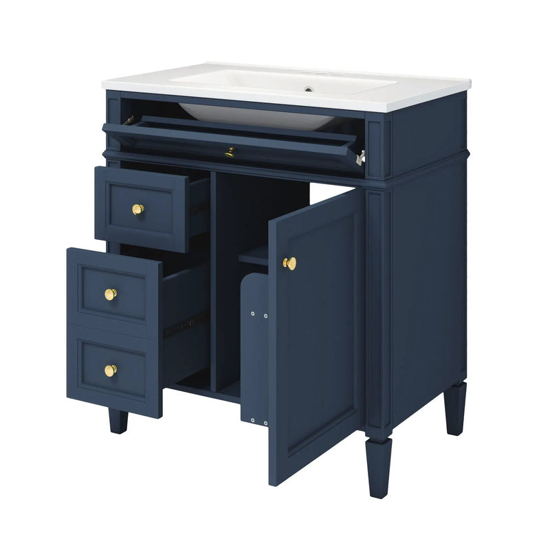 Bathroom Vanity With Medicine Cabinet, Royal Mirror Cabinet, Modern Bathroom Storage Cabinet With 2 Soft Closing Doors And 4 Drawers by HouseOfZazla