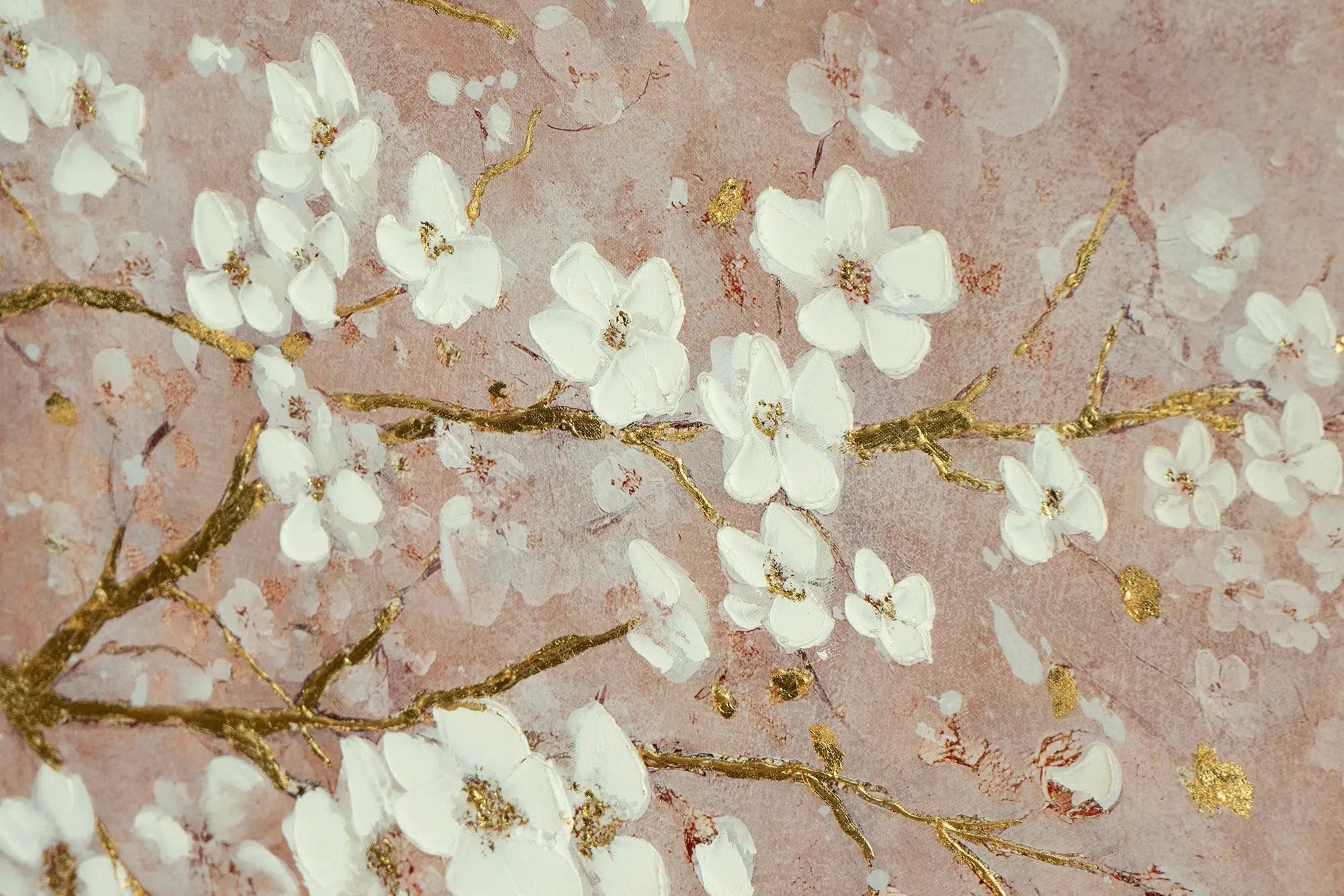 59.1x47.2 Hand-Painted Cherry Blossom Canvas Art with Blush Pink and White Finish by HouseOfZazla