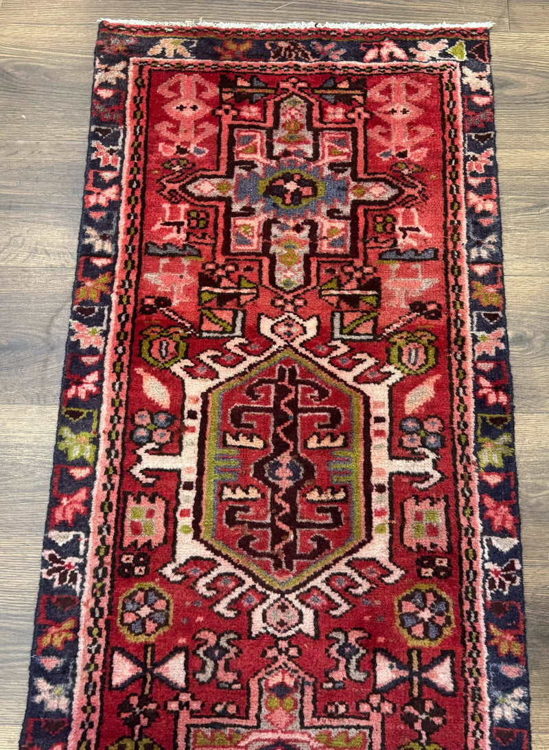 Persian Heriz Karajeh Runner Rug 2x9, Geometric Medallions, Red Navy Blue, 2 x 9 Rug for Hallway by Jewel Rugs