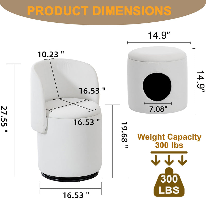 Barrel Chair With Built In Storage, 360° Swivel - Beige by HouseOfZazla